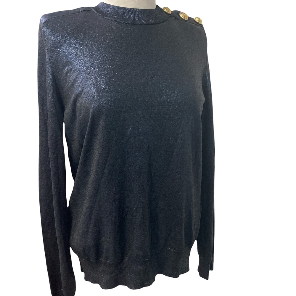 Balmain X H&M Women’s Size 12 Blue Metallic Military Style Sweater, RARE